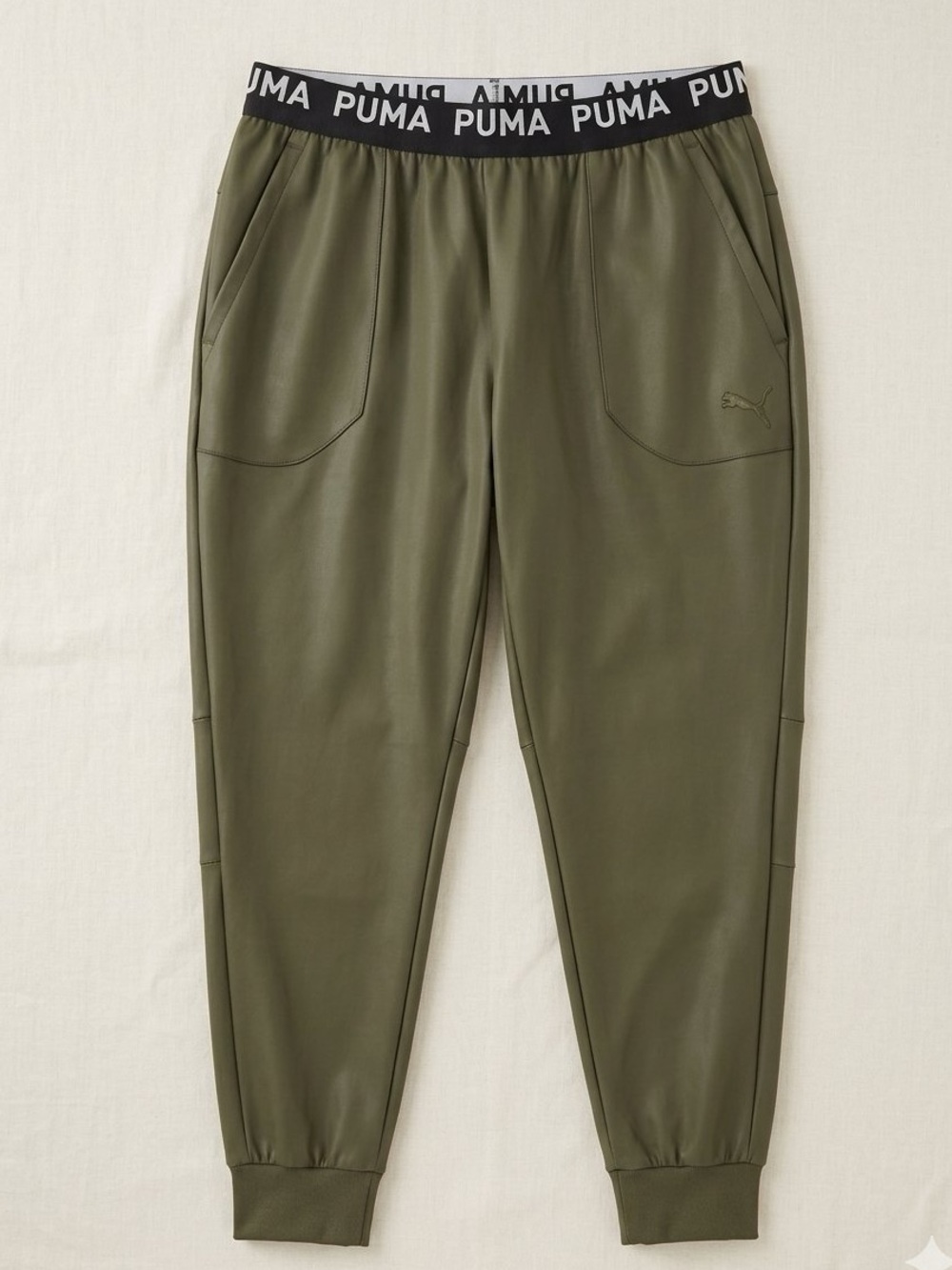 Puma Men's Olive Green Logo Elastic-Waist Joggers XXL